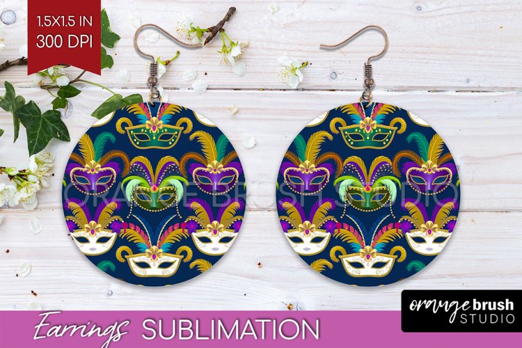 Mardi Gras Round Earrings - Carnival PNG Sublimation