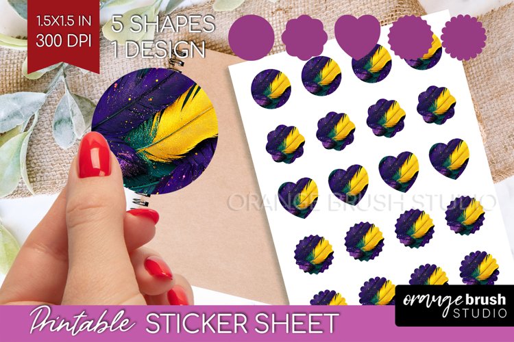 Mardi Gras Round Sticker - Carnival Printable Sticker Sheet