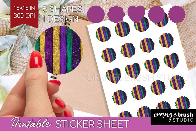 Mardi Gras Round Sticker - Carnival Printable Sticker Sheet