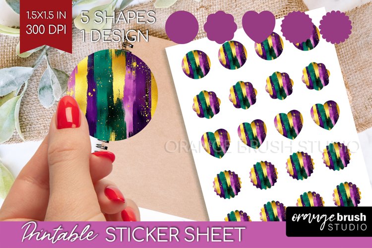 Mardi Gras Round Sticker - Carnival Printable Sticker Sheet