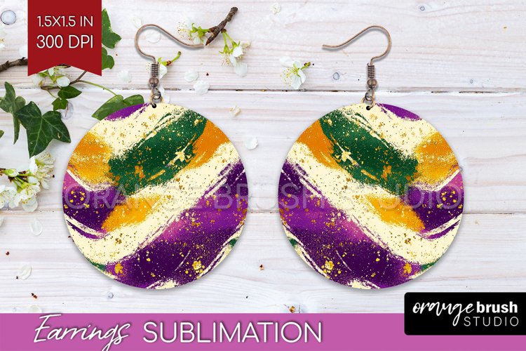 Mardi Gras Round Earrings - Carnival PNG Sublimation