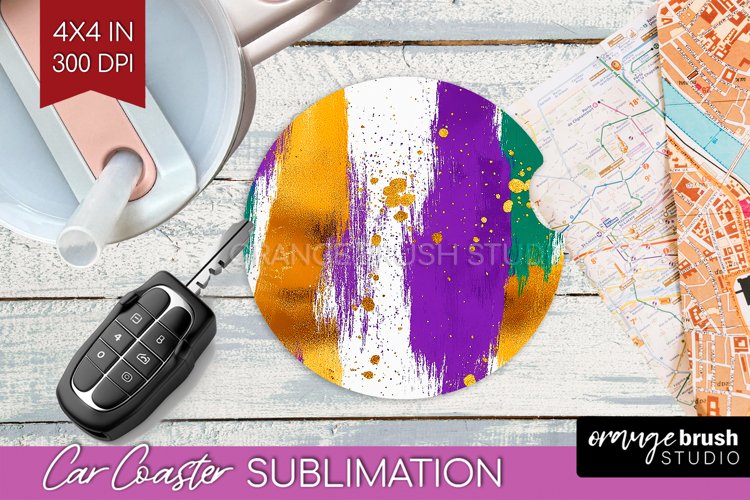 Mardi Gras Car Coaster - Carnival Coaster PNG Sublimation
