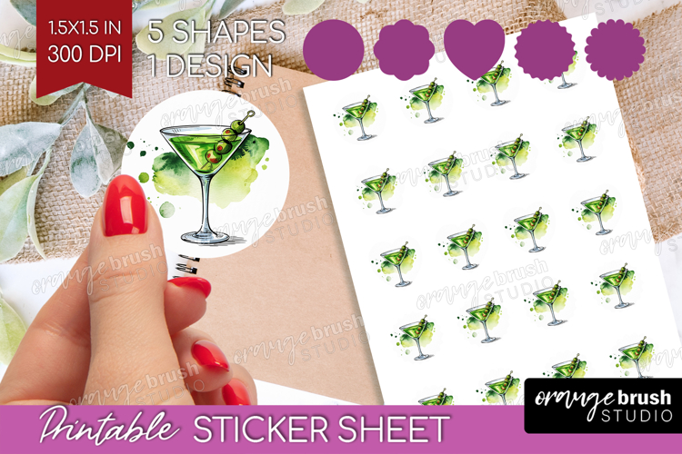 Martini Cocktail Round Sticker Summer Drink Printable
