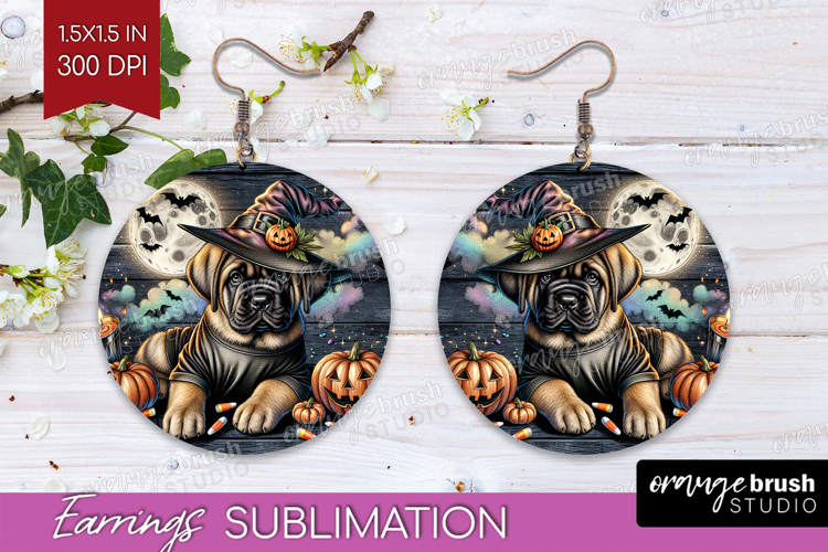 Mastiff Dog Round Earrings Halloween PNG Sublimation