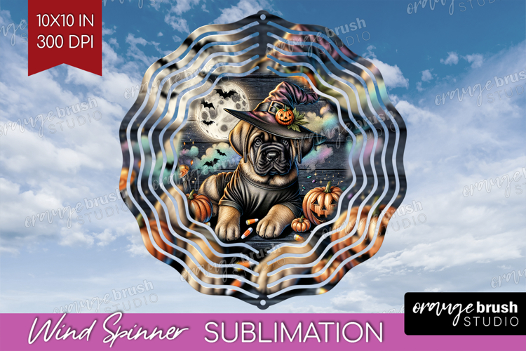 Mastiff Dog Wind Spinner Sublimation PNG Halloween Round