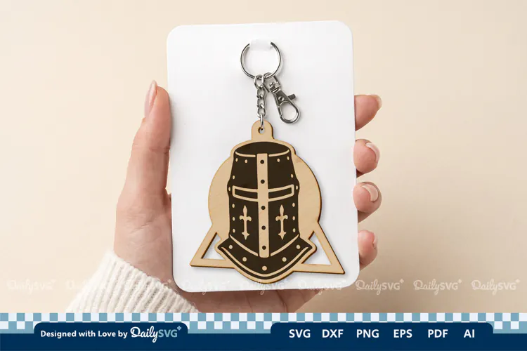 Medieval Helmet Geometric Keychain SVG | Knight Design