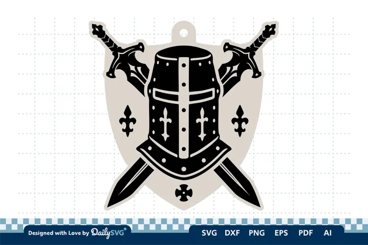 Medieval Sword and Helmet Keychain SVG