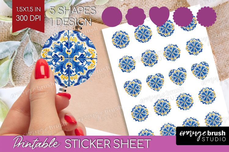 Mediterranean Round Sticker - Italian Tile Printable Sticker