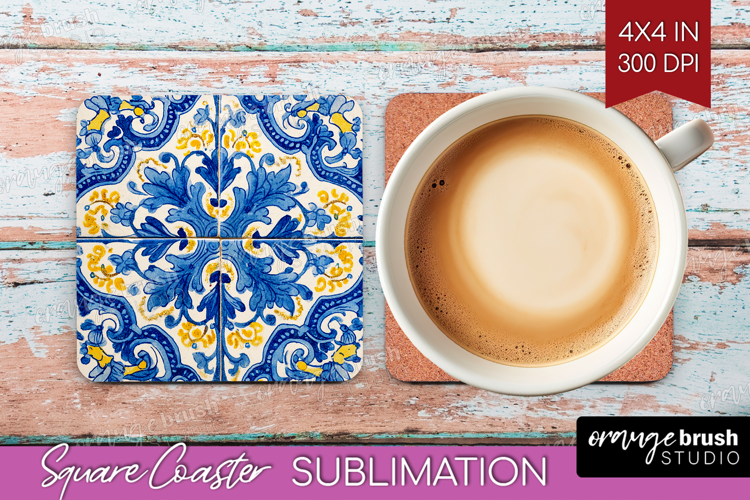 Mediterranean Square Coaster - Italian Tile Coaster PNG