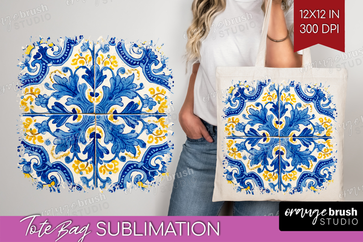 Mediterranean Tote Bag - Italian Tile Tote Bag PNG