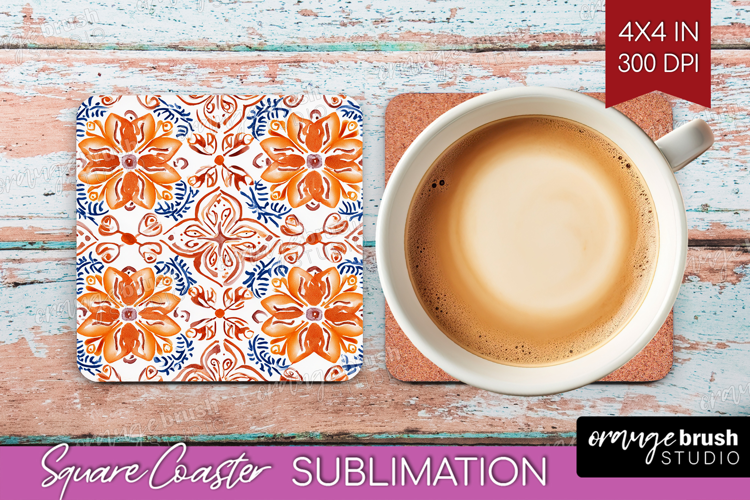 Mediterranean Square Coaster - Italian Tile Coaster PNG