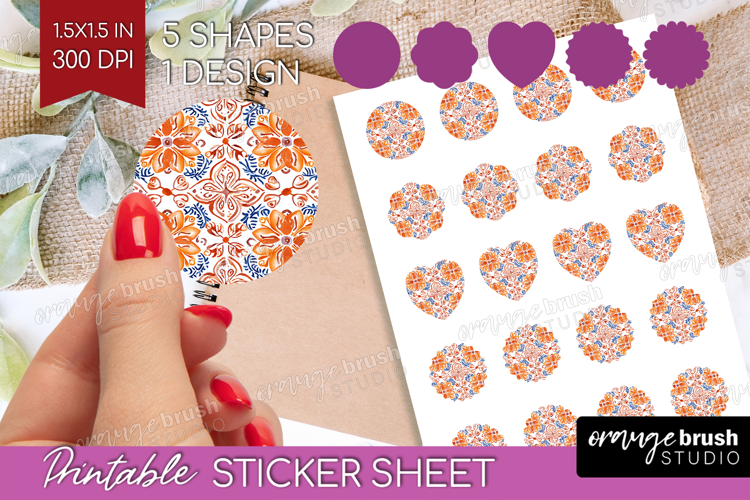 Mediterranean Round Sticker - Italian Tile Printable Sticker