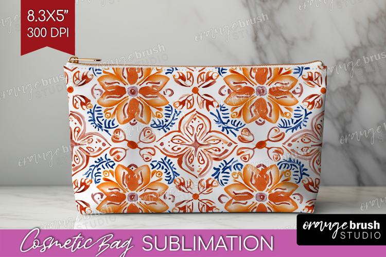 Mediterranean Cosmetic Bag - Italian Tile Makeup Bag PNG