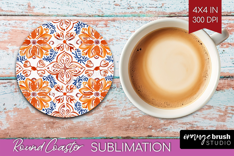Mediterranean Round Coaster - Italian Tile Coaster PNG