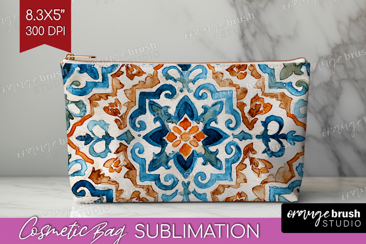 Mediterranean Cosmetic Bag - Italian Tile Makeup Bag PNG