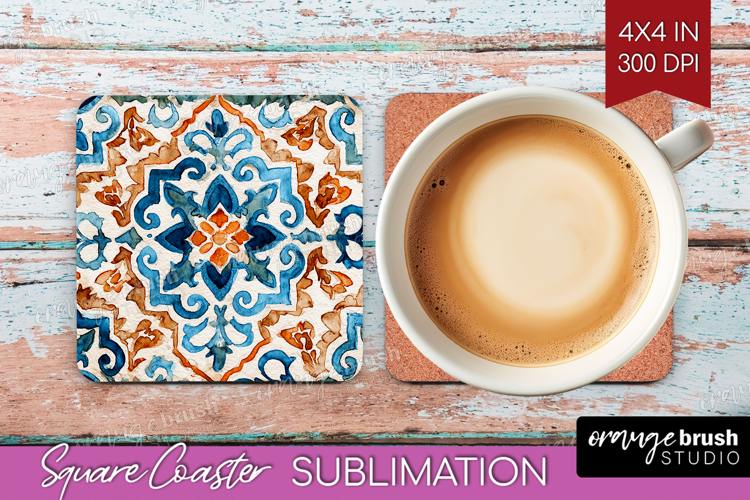 Mediterranean Square Coaster - Italian Tile Coaster PNG