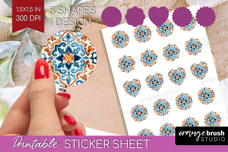 Mediterranean Round Sticker - Italian Tile Printable Sticker