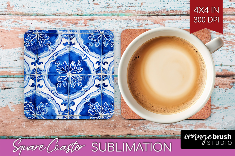 Mediterranean Square Coaster - Italian Tile Coaster PNG