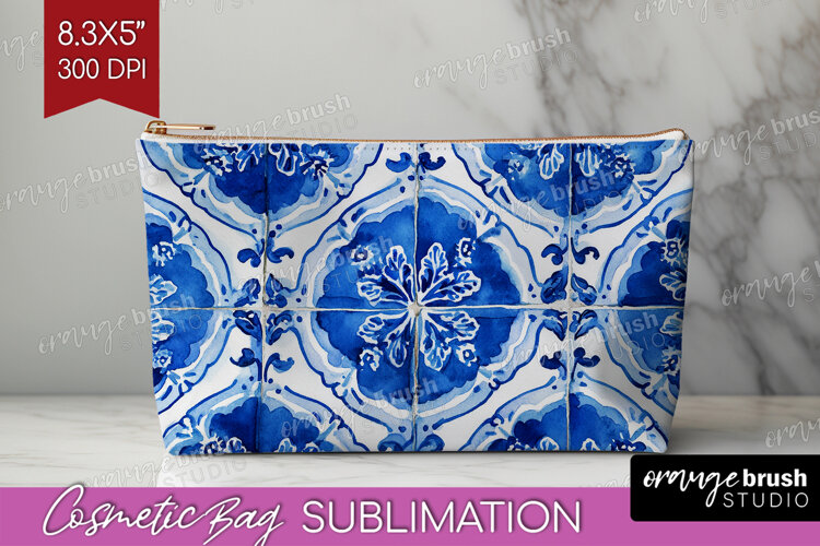 Mediterranean Cosmetic Bag - Italian Tile Makeup Bag PNG example image 1