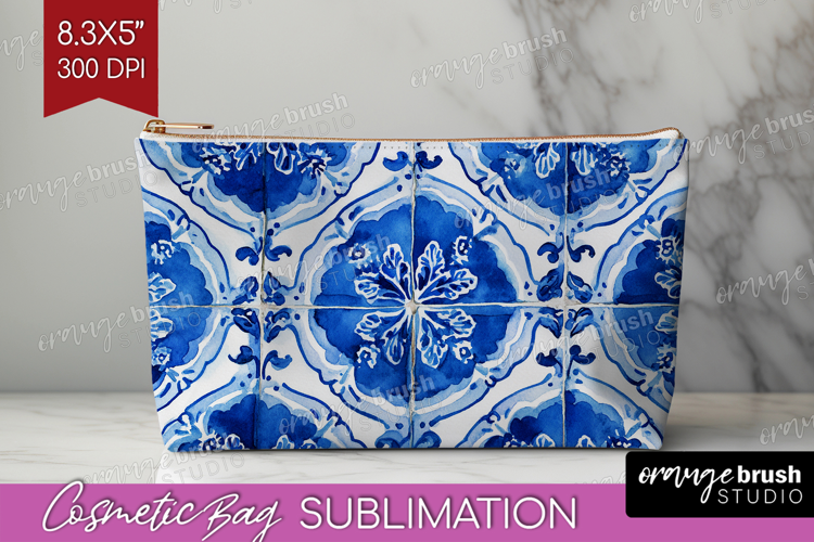 Mediterranean Cosmetic Bag - Italian Tile Makeup Bag PNG