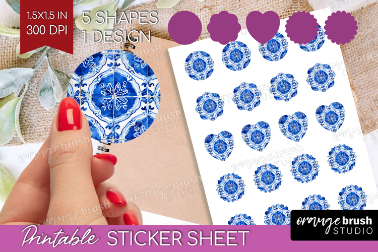 Mediterranean Round Sticker - Italian Tile Printable Sticker