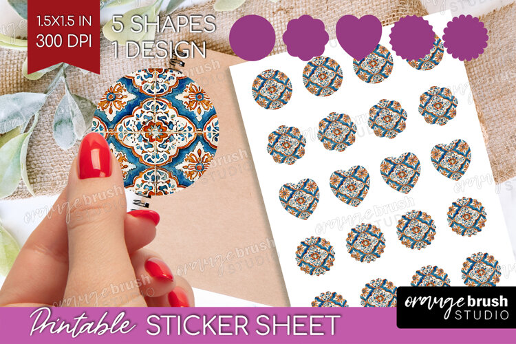 Mediterranean Round Sticker - Italian Tile Printable Sticker example image 1