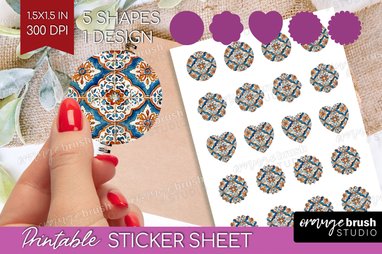 Mediterranean Round Sticker - Italian Tile Printable Sticker