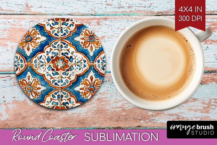 Mediterranean Round Coaster - Italian Tile Coaster PNG