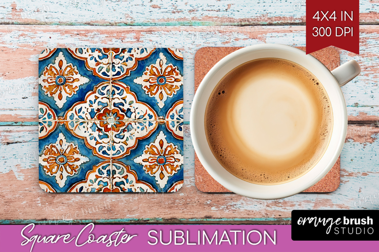 Mediterranean Square Coaster - Italian Tile Coaster PNG