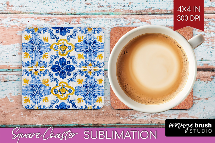 Mediterranean Square Coaster - Italian Tile Coaster PNG