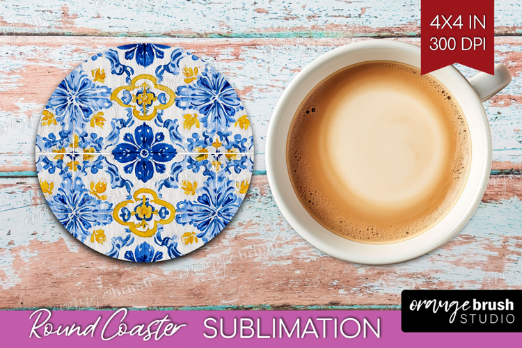 Mediterranean Round Coaster - Italian Tile Coaster PNG
