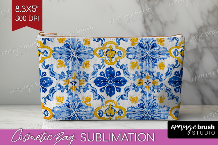 Mediterranean Cosmetic Bag - Italian Tile Makeup Bag PNG