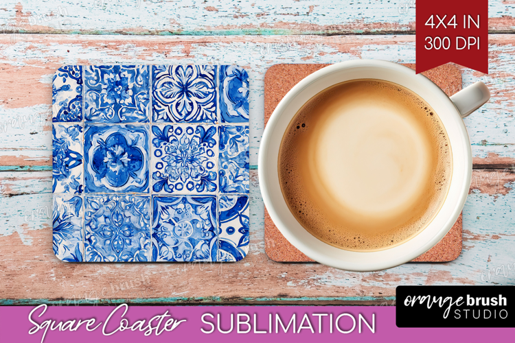Mediterranean Square Coaster - Italian Tile Coaster PNG