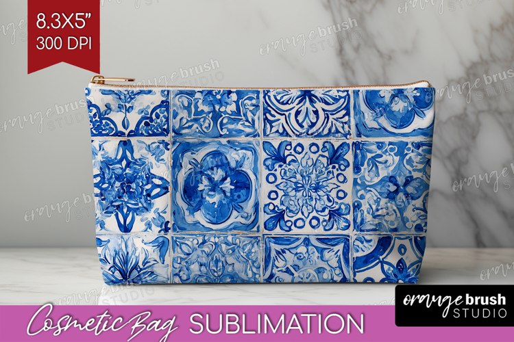 Mediterranean Cosmetic Bag - Italian Tile Makeup Bag PNG