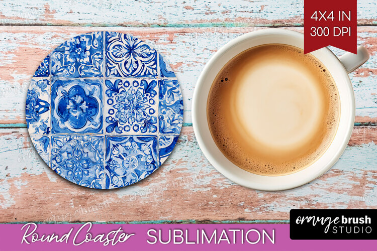 Mediterranean Round Coaster - Italian Tile Coaster PNG example image 1