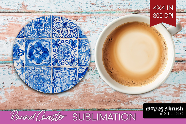 Mediterranean Round Coaster - Italian Tile Coaster PNG