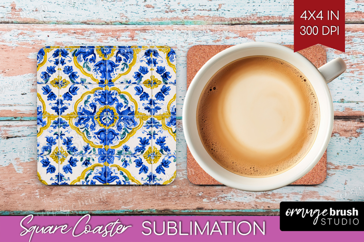 Mediterranean Square Coaster - Italian Tile Coaster PNG