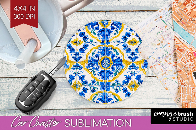 Mediterranean Car Coaster - Italian Tile Coaster PNG