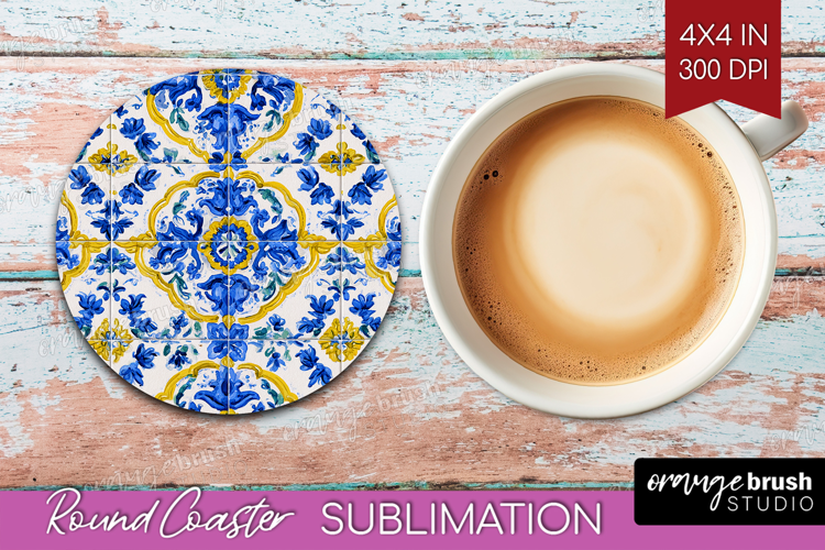 Mediterranean Round Coaster - Italian Tile Coaster PNG