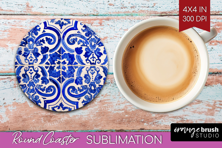 Mediterranean Round Coaster - Italian Tile Coaster PNG