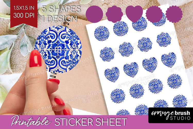 Mediterranean Round Sticker - Italian Tile Printable Sticker example image 1