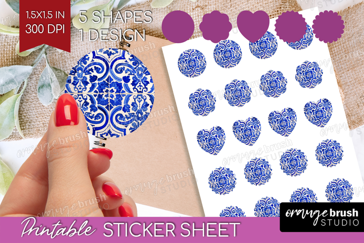 Mediterranean Round Sticker - Italian Tile Printable Sticker