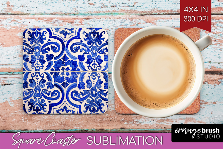 Mediterranean Square Coaster - Italian Tile Coaster PNG