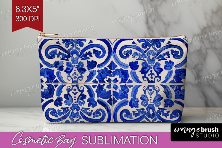 Mediterranean Cosmetic Bag - Italian Tile Makeup Bag PNG