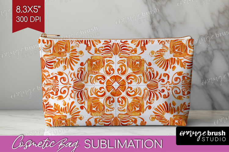 Mediterranean Cosmetic Bag - Italian Tile Makeup Bag PNG