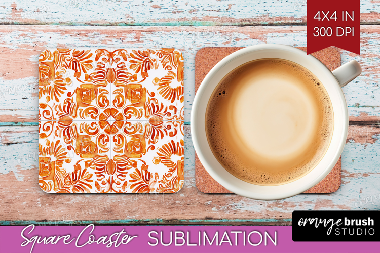 Mediterranean Square Coaster - Italian Tile Coaster PNG
