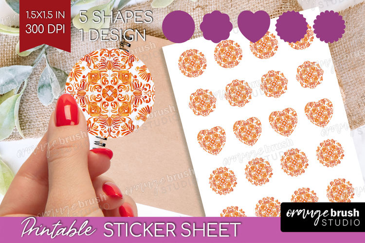 Mediterranean Round Sticker - Italian Tile Printable Sticker
