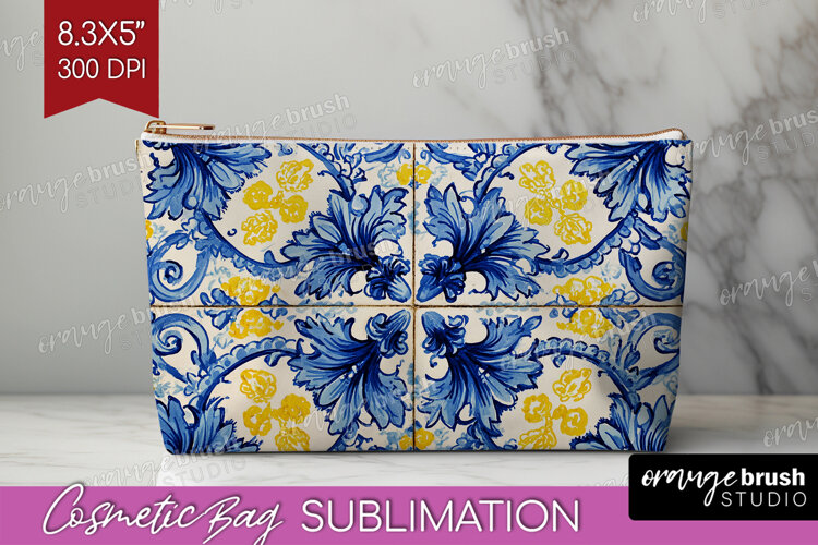 Mediterranean Cosmetic Bag - Italian Tile Makeup Bag PNG example image 1