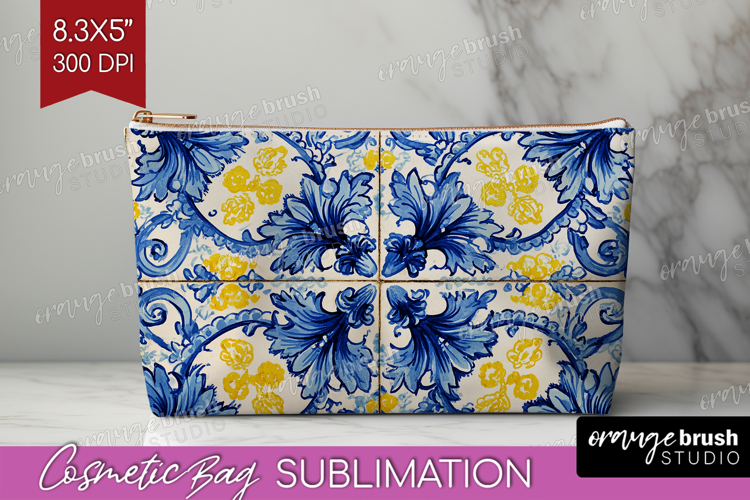 Mediterranean Cosmetic Bag - Italian Tile Makeup Bag PNG