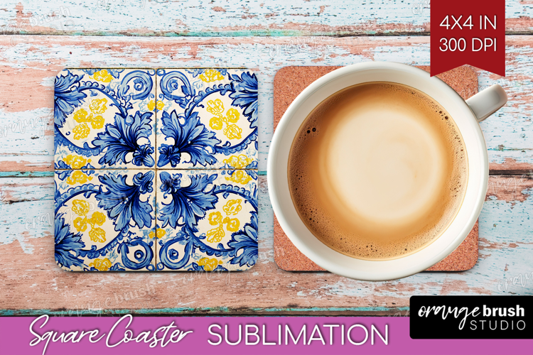 Mediterranean Square Coaster - Italian Tile Coaster PNG